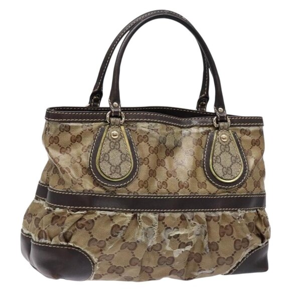 GUCCI GG Crystal Hand Bag Coated Canvas Beige Gold 223964 Auth 138117 - Picture 1 of 16